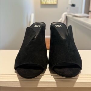 bp Black Suede Open-Toe Mule Slides